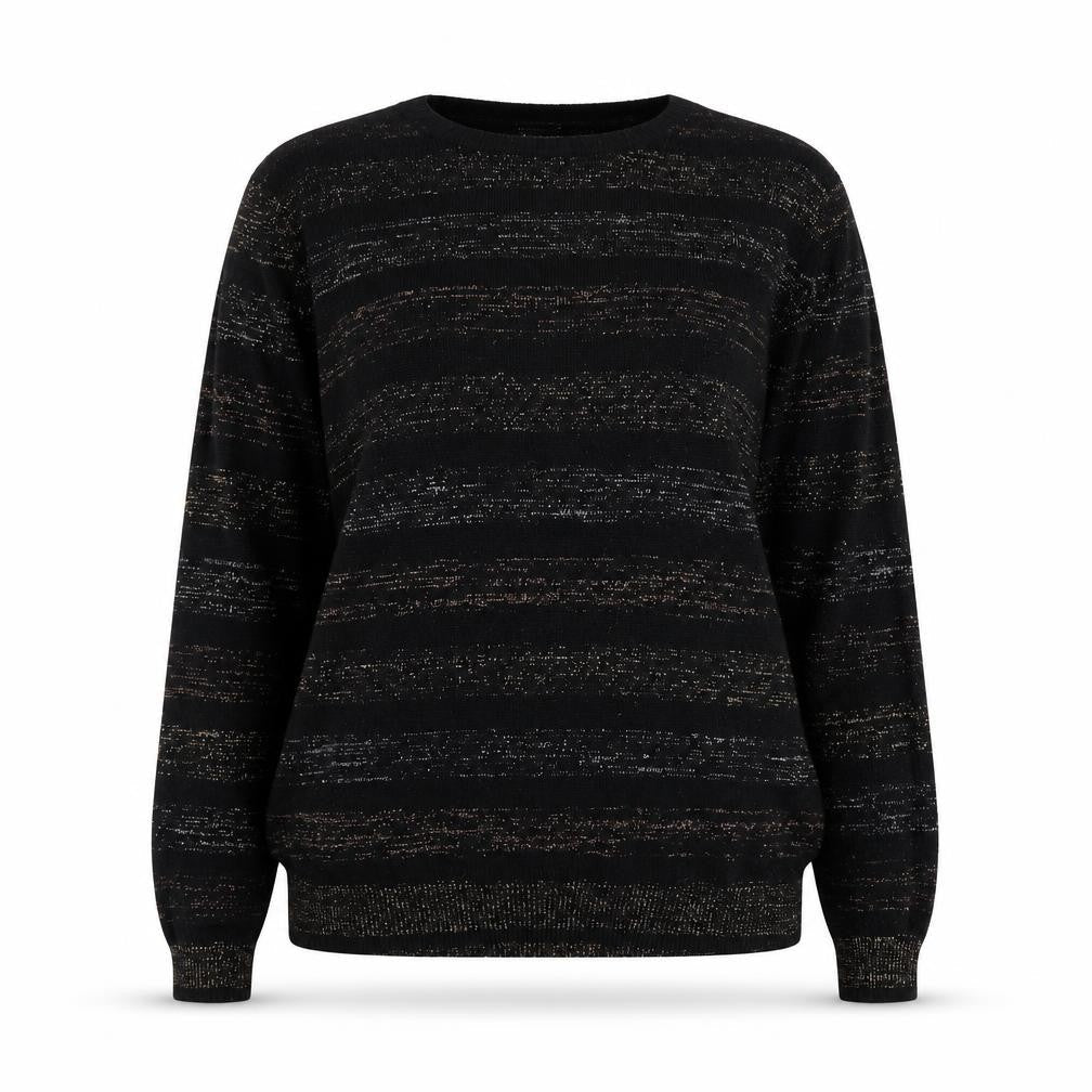 Cotton Traders Women's Black Striped Jumper - Size 10/12