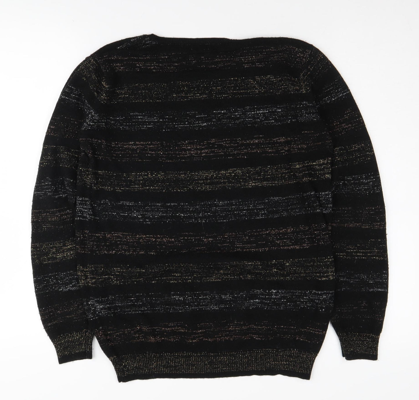 Cotton Traders Women's Black Striped Jumper - Size 10/12