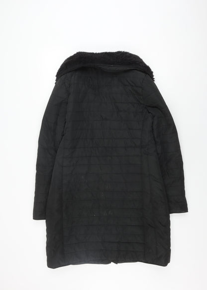 ELLE Women's Black Puffer Jacket, Size 10, Fur Trim, Winter