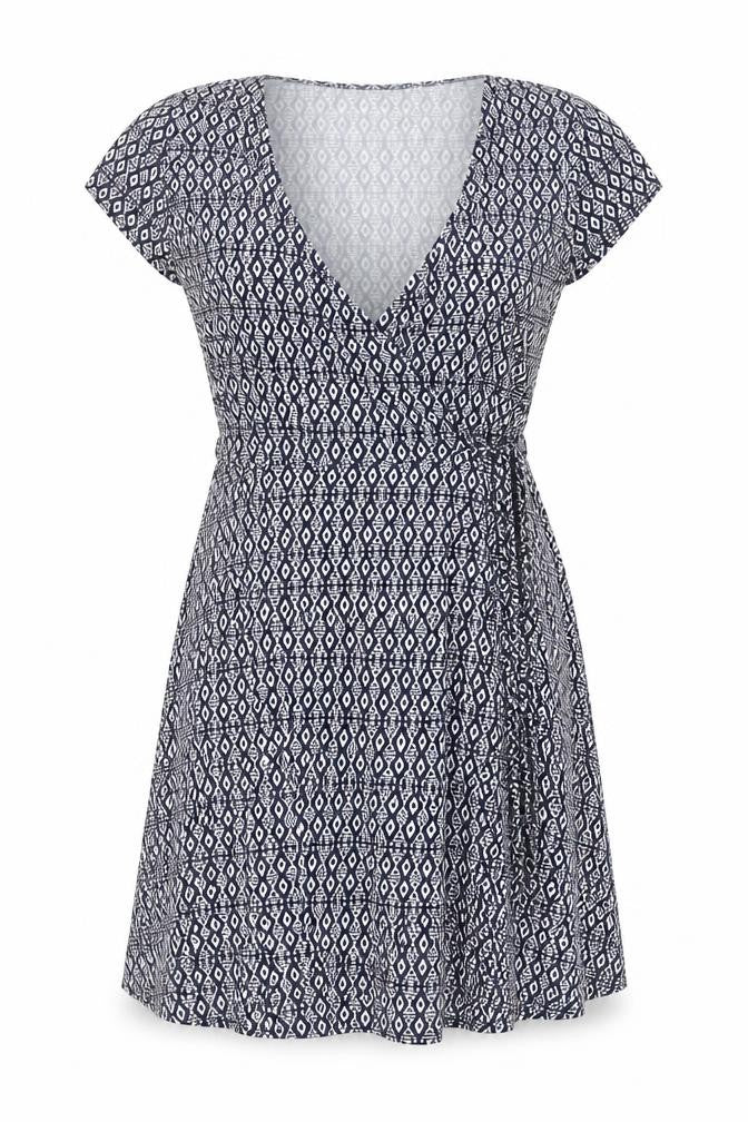 New Look Women's Blue Geometric Fit & Flare Dress Size 8