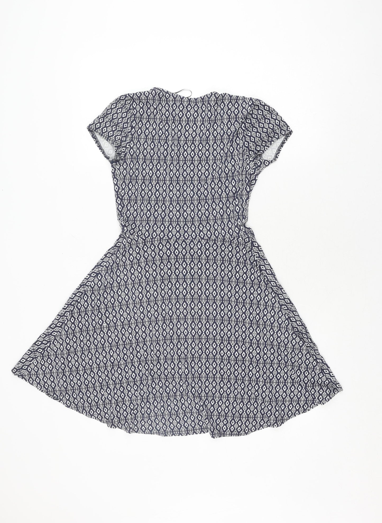 New Look Women's Blue Geometric Fit & Flare Dress Size 8