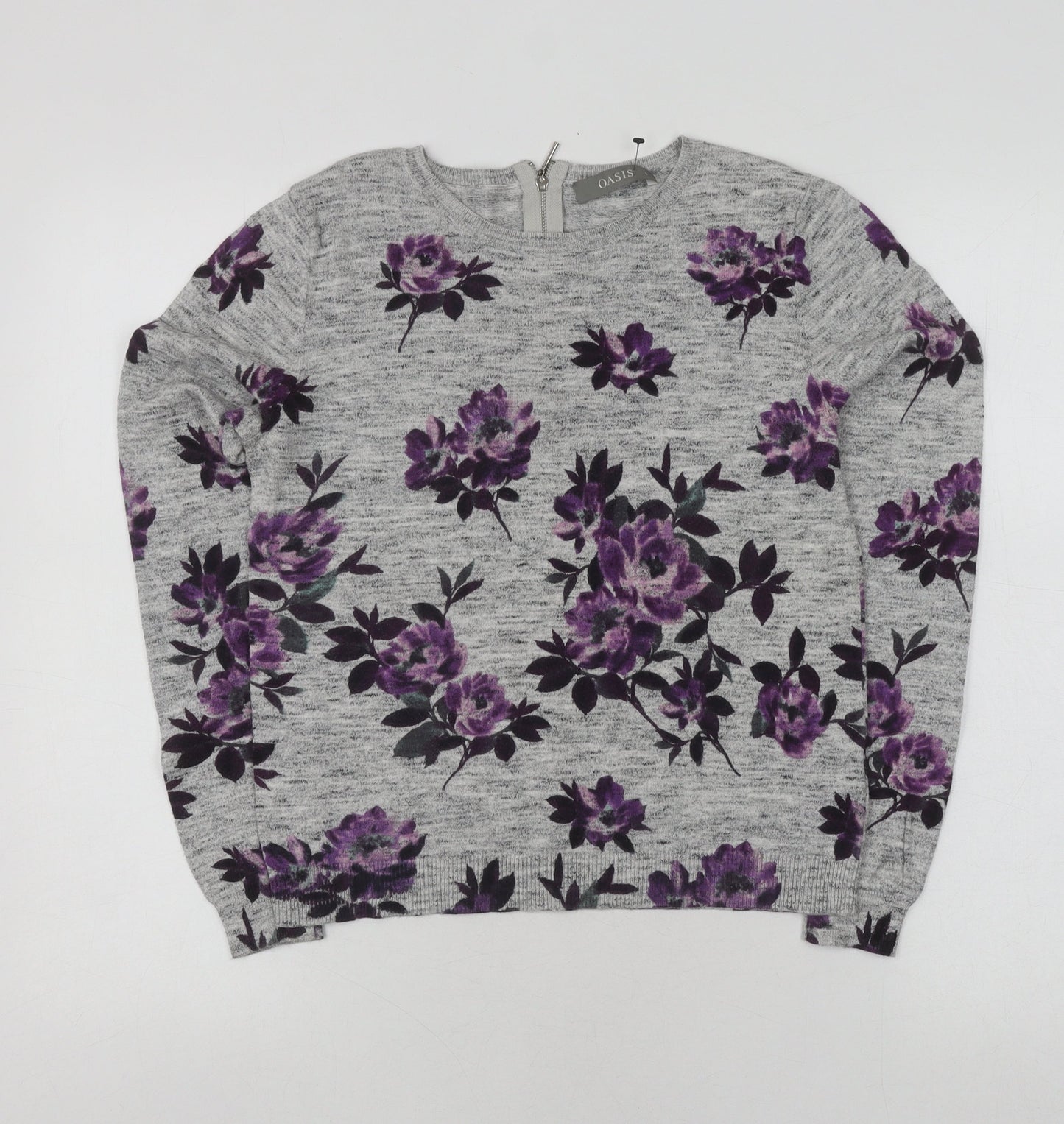 Oasis Women's Grey Floral Pullover Jumper, Size S