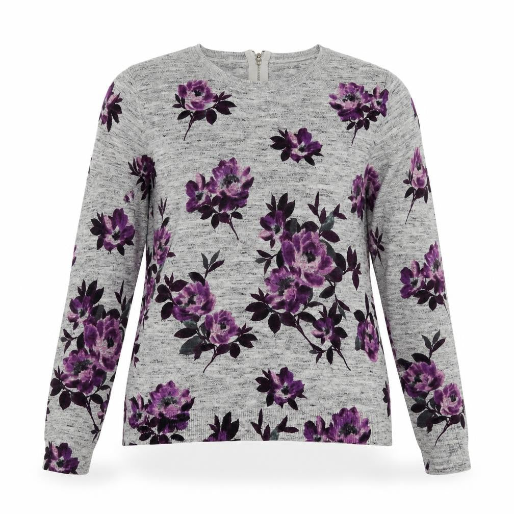 Oasis Women's Grey Floral Pullover Jumper, Size S