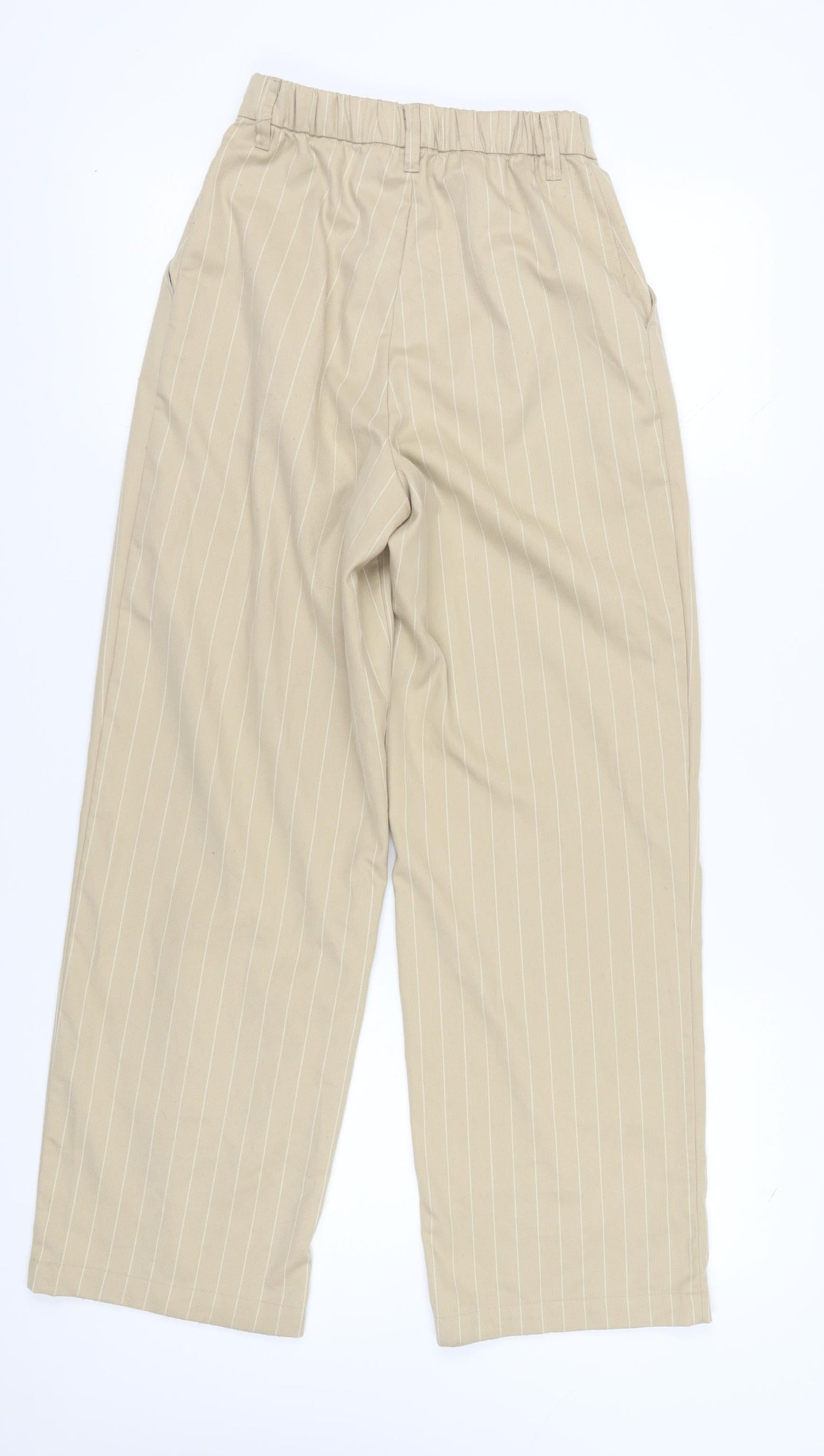 H&M Women's Beige Striped Straight Trousers - Size 8