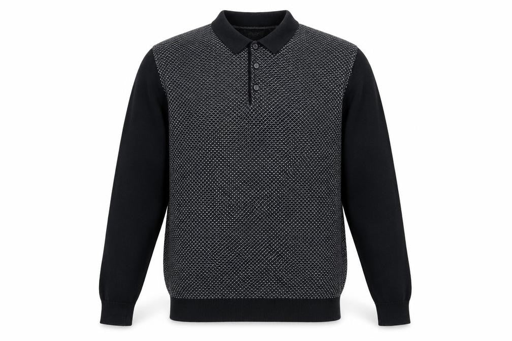 NEXT Men's Black Henley Jumper, L, Collared Geometric Knit