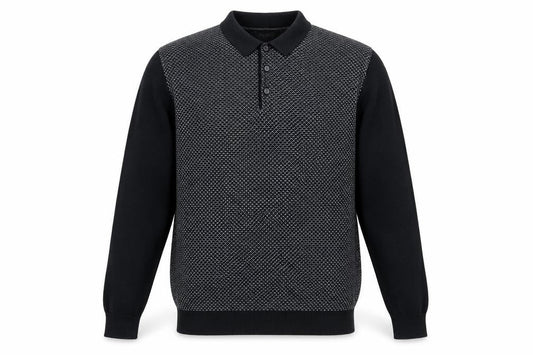 Next Men's Black Henley Jumper, L, Collared Geometric Knit