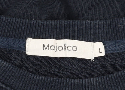 Close-up detail of Majolica girls’ blue l pullover sweatshirt, casual & comfortable