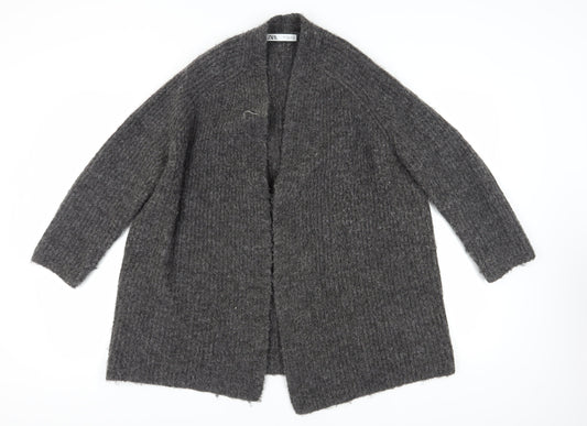 Zara Women's Grey Chunky-Knit Cardigan Size S