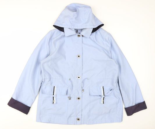 Bm Women's Blue Hooded Rain Coat Jacket Medium