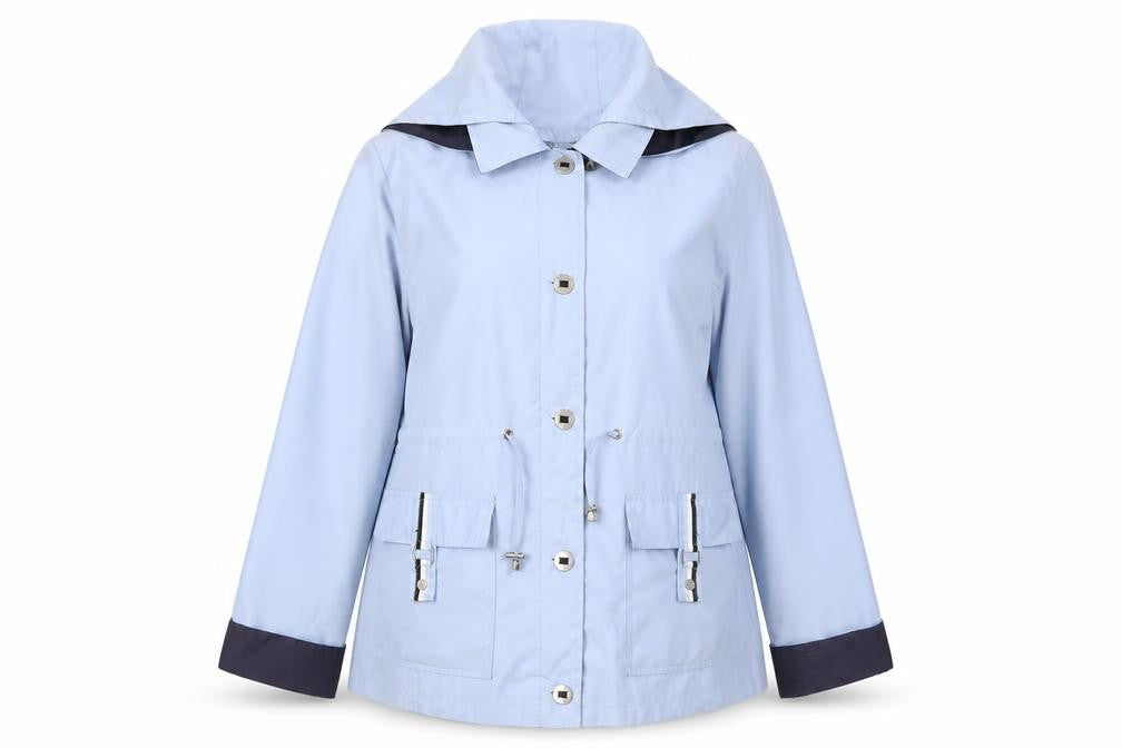 Bonmarché Women's Blue Hooded Rain Coat Jacket Medium