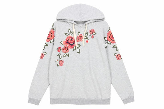 Topshop Grey Floral Embroidered Hoodie, Women's Small