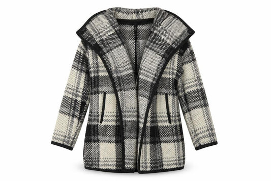 Monsoon Women's Black Ivory Check Wool Blend Coat S
