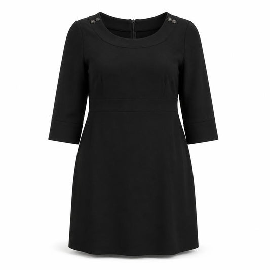 Wallis Women's Black Shift Dress Size 14, 3/4 Sleeve, Button Accents