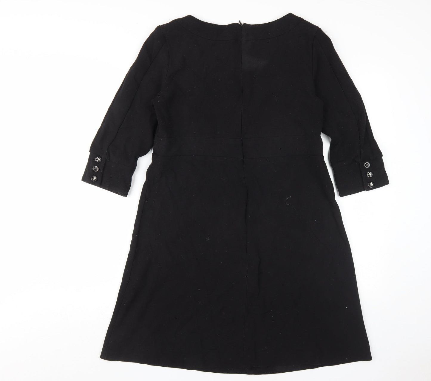 Wallis Women's Black Shift Dress Size 14, 3/4 Sleeve, Button Accents