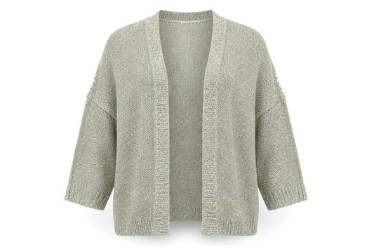 BHS Women's Green Sequin Open-Knit Cardigan, Size 12