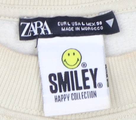 Zara Unisex Beige Graphic Print Pullover Sweatshirt L