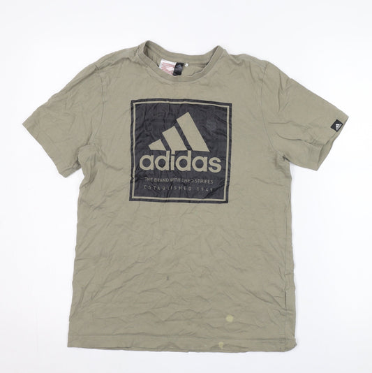 adidas Boys Green T-Shirt, 13-14 Years, Logo Graphic, Casual Wear