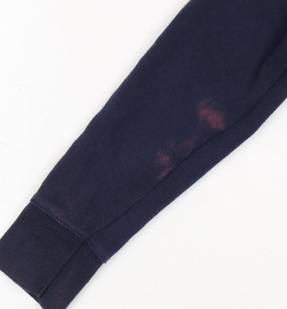 Close-up detail of Gap girls’ blue pullover hoodie, size S, long sleeve casual wear