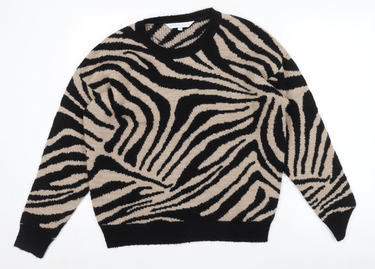 Amara Reya Women's Zebra Print Jumper, M, Black/Beige