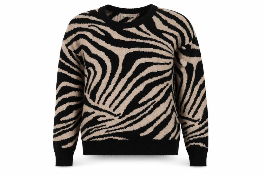 Amara Reya Women's Zebra Print Jumper, M, Black/Beige