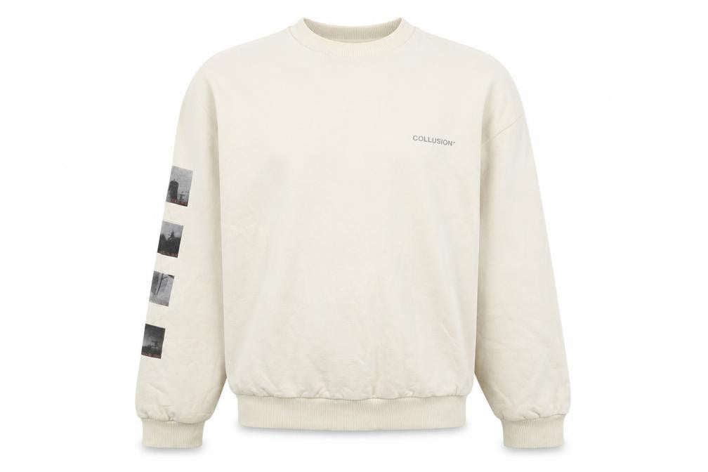Collusion Unisex Beige Graphic Logo Pullover Sweatshirt XS