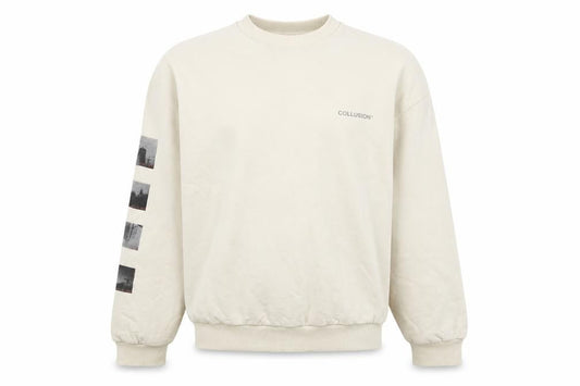 Collusion Unisex Beige Graphic Logo Pullover Sweatshirt XS