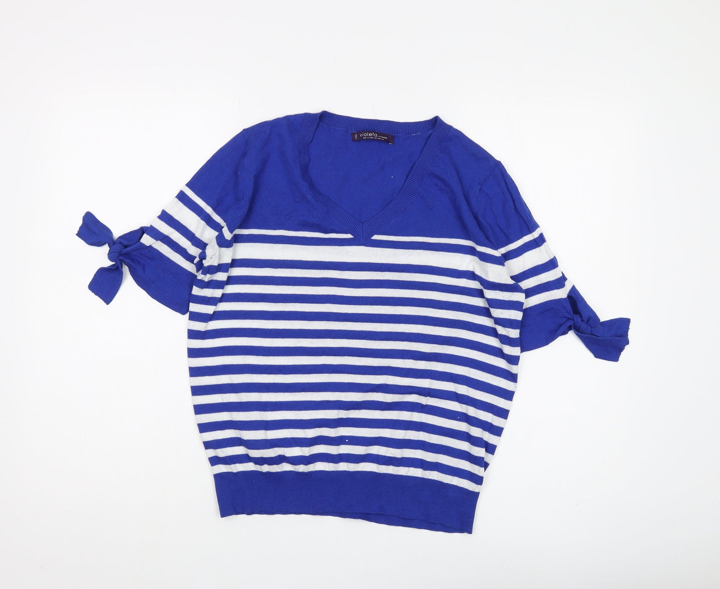 Violeta by Mango Women's Blue Striped Pullover Jumper S