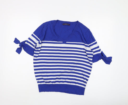 Violeta by Mango Women's Blue Striped Pullover Jumper S