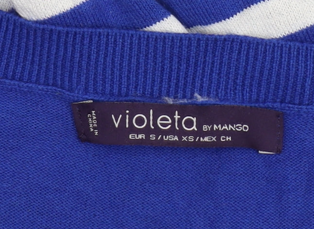 Violeta by Mango Women's Blue Striped Pullover Jumper S