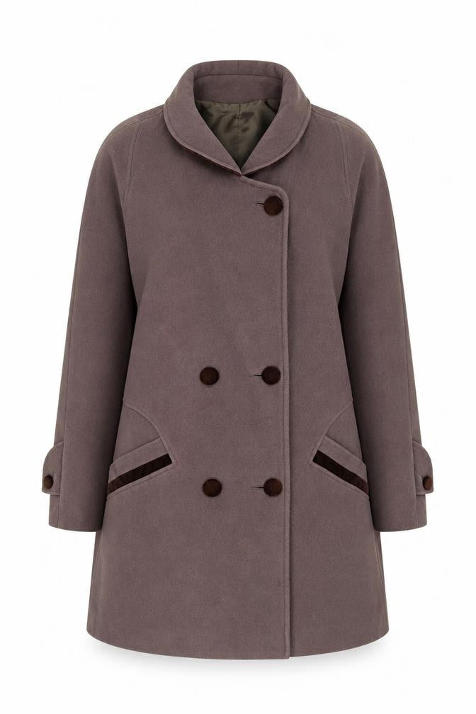 Klass Women's Brown Wool Coat - Size 12, Double-Breasted