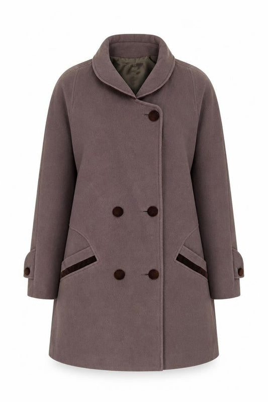 Klass Women's Brown Wool Coat - Size 12, Double-Breasted