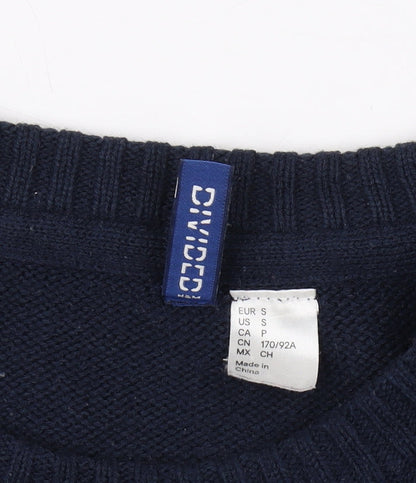 H&M Mens Blue Reindeer Winter Pullover Jumper S