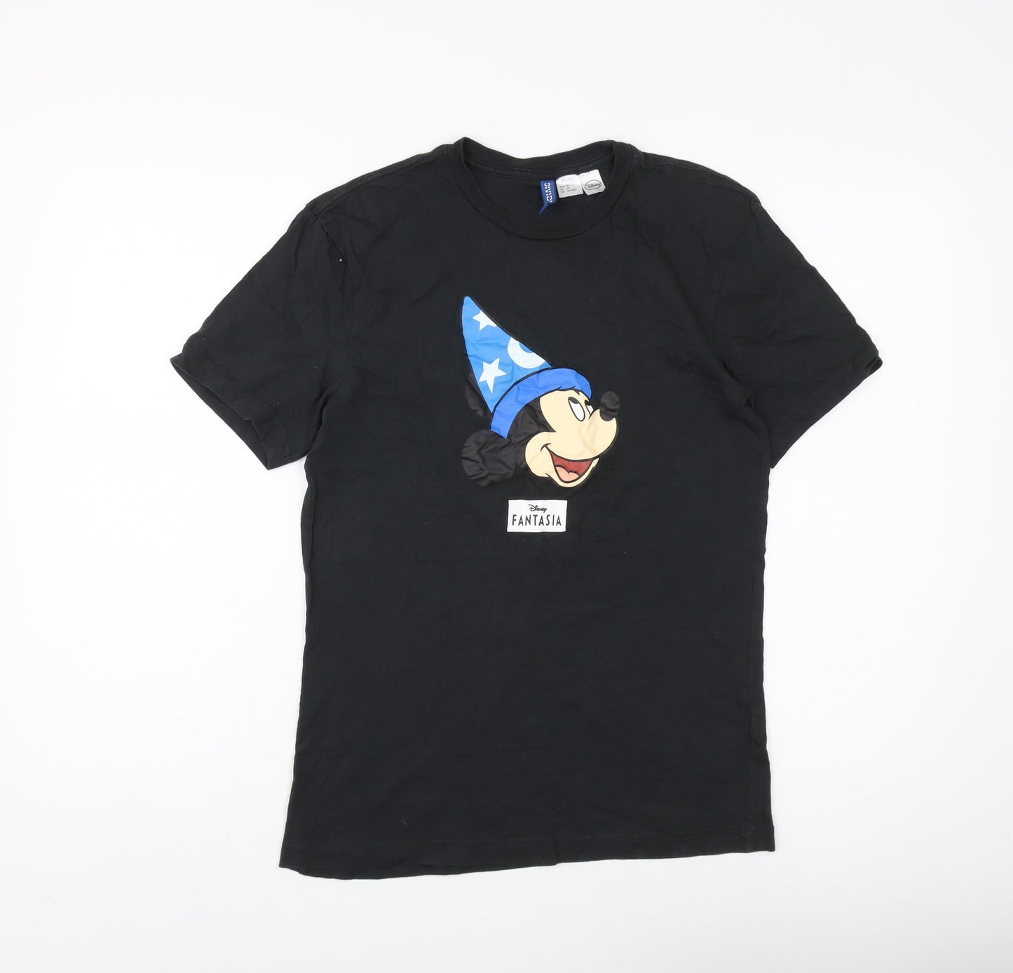 H&M Divided Unisex Black T-Shirt XS Cartoon Style