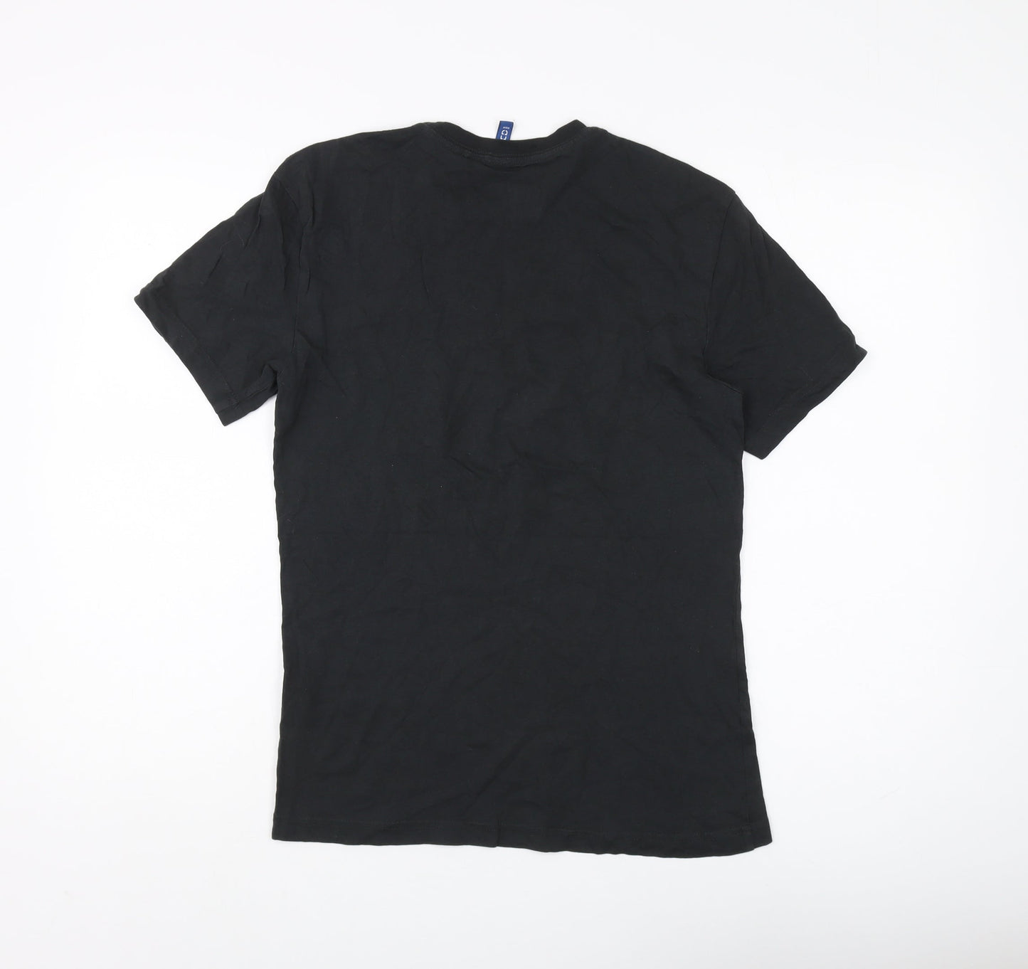 H&M Divided Unisex Black T-Shirt XS Cartoon Style