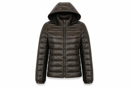 Front view of Steve Madden Women's Brown Puffer Jacket M - Hooded