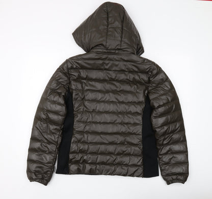 Back view of Steve Madden Women's Brown Puffer Jacket M - Hooded
