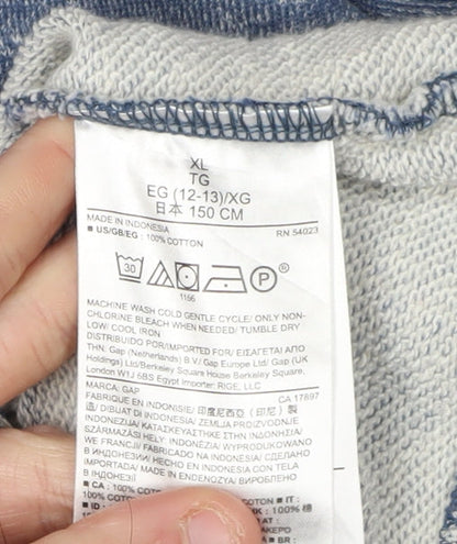 Brand and care label for GapKids boys’ blue full zip sweatshirt - 12-13 years