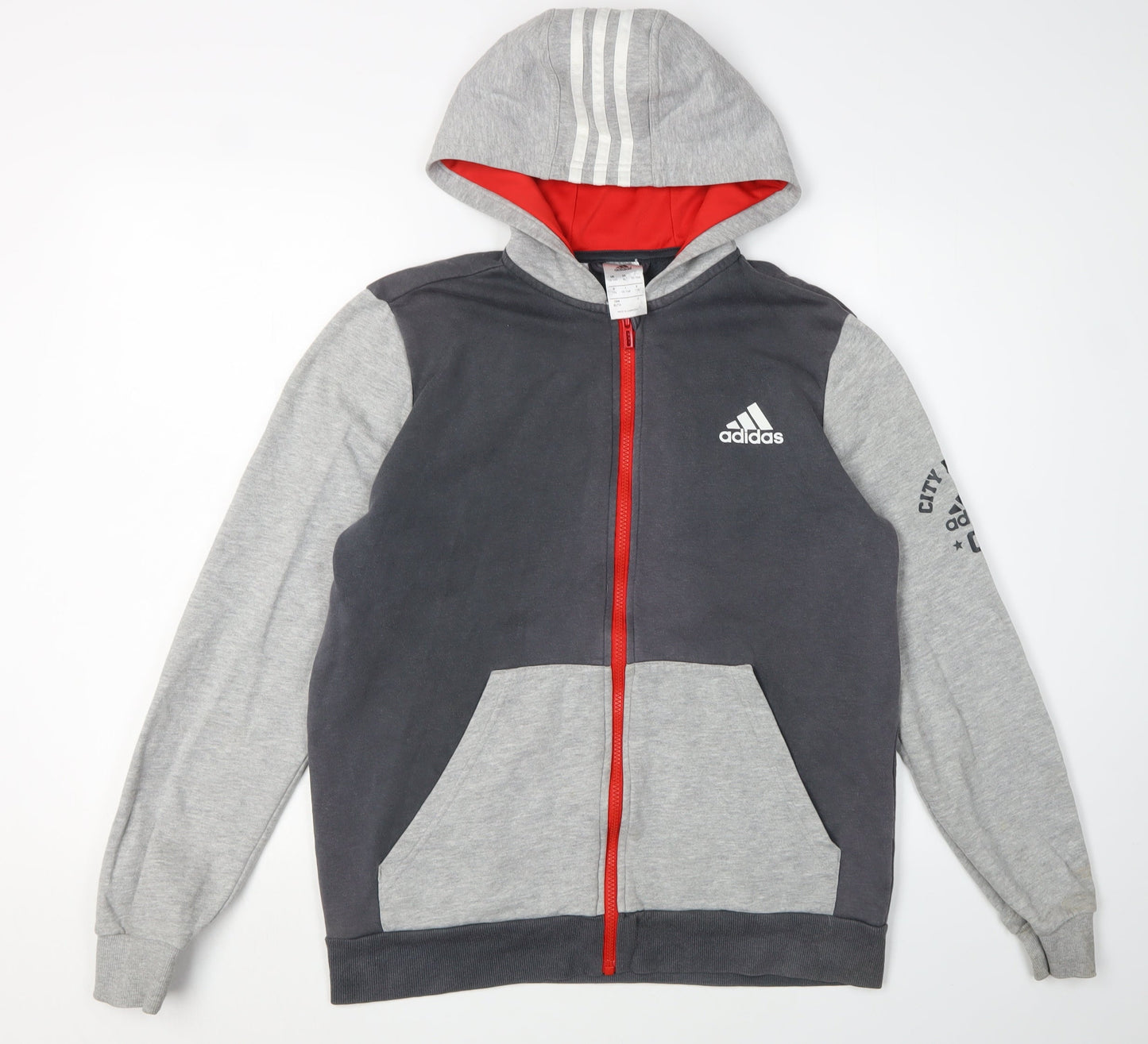 Adidas Boys Grey Full Zip Hoodie - Size 16 Years