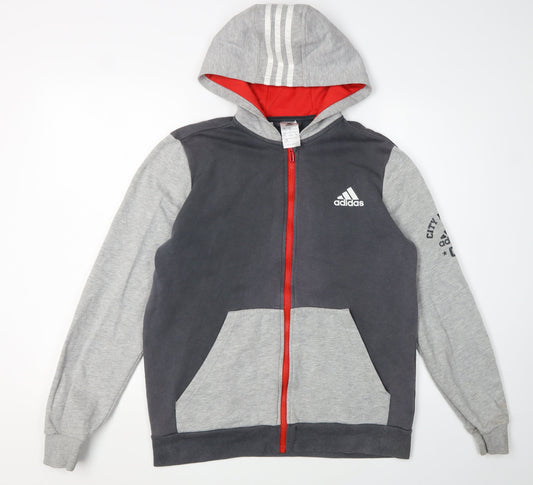 Adidas Boys Grey Full Zip Hoodie - Size 16 Years