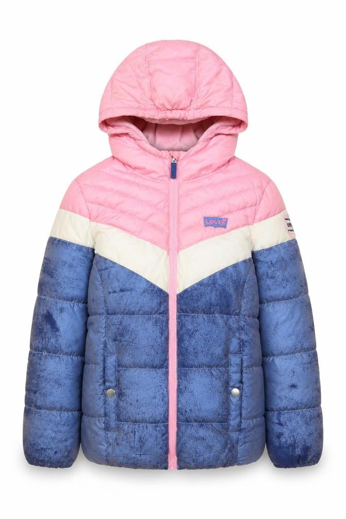 Levi's Girls Puffer Jacket 10Y Pink Blue Colourblock