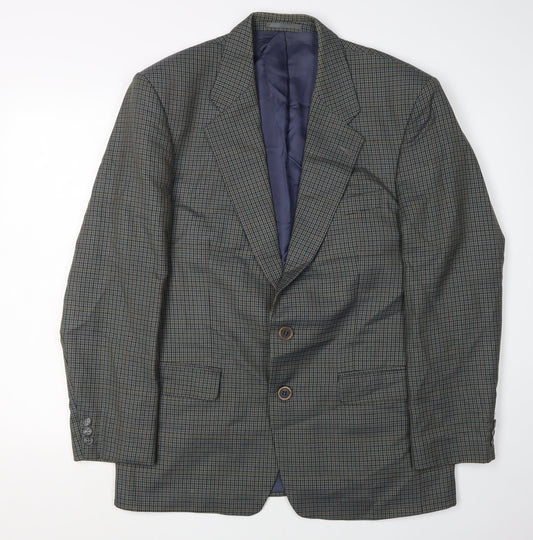 St Michael Men's Blue Check Blazer, Size 40R, Single-Breasted
