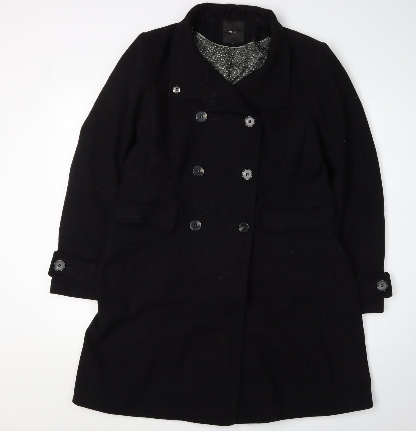 Next Women's Black Pea Coat Size 14 with Button Accents