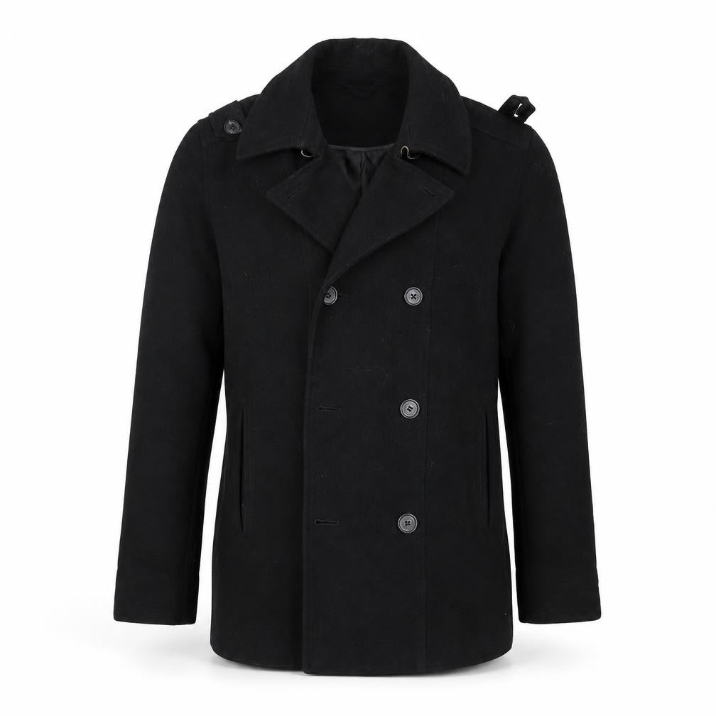 Topman Men's Black Pea Coat M Classic Winter Style