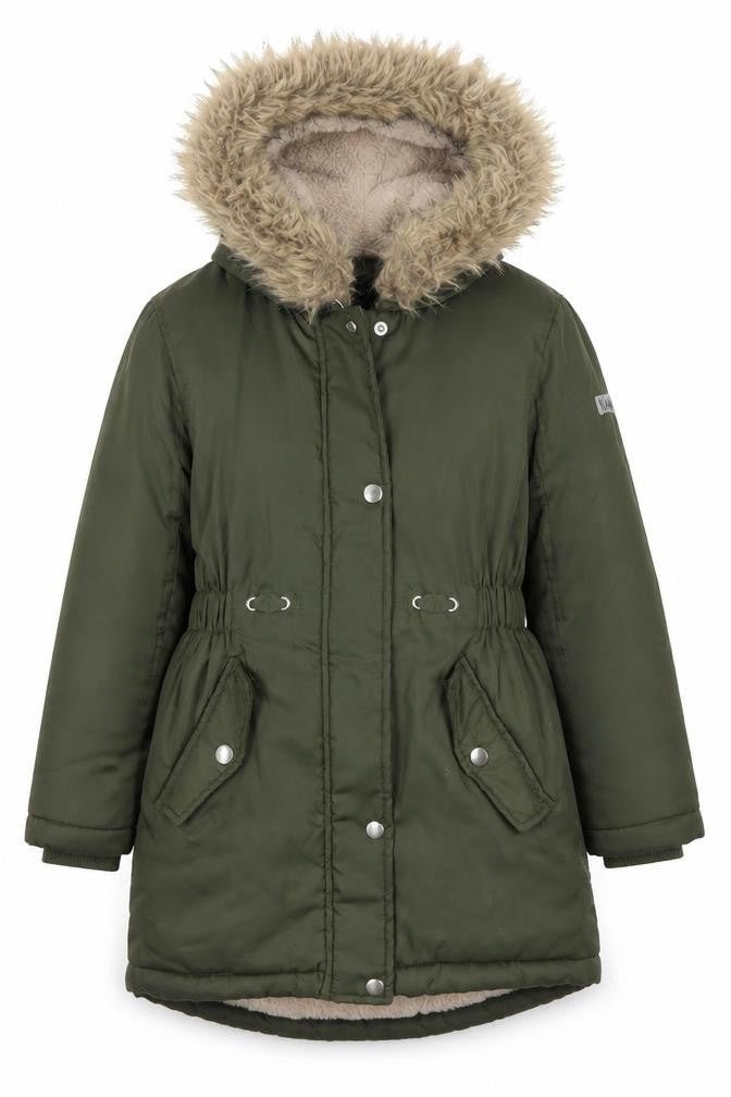 Maine Girls Green Parka Coat with Fur Trim, 7-8 Years