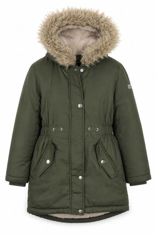 Maine Girls Green Parka Coat with Fur Trim, 7-8 Years