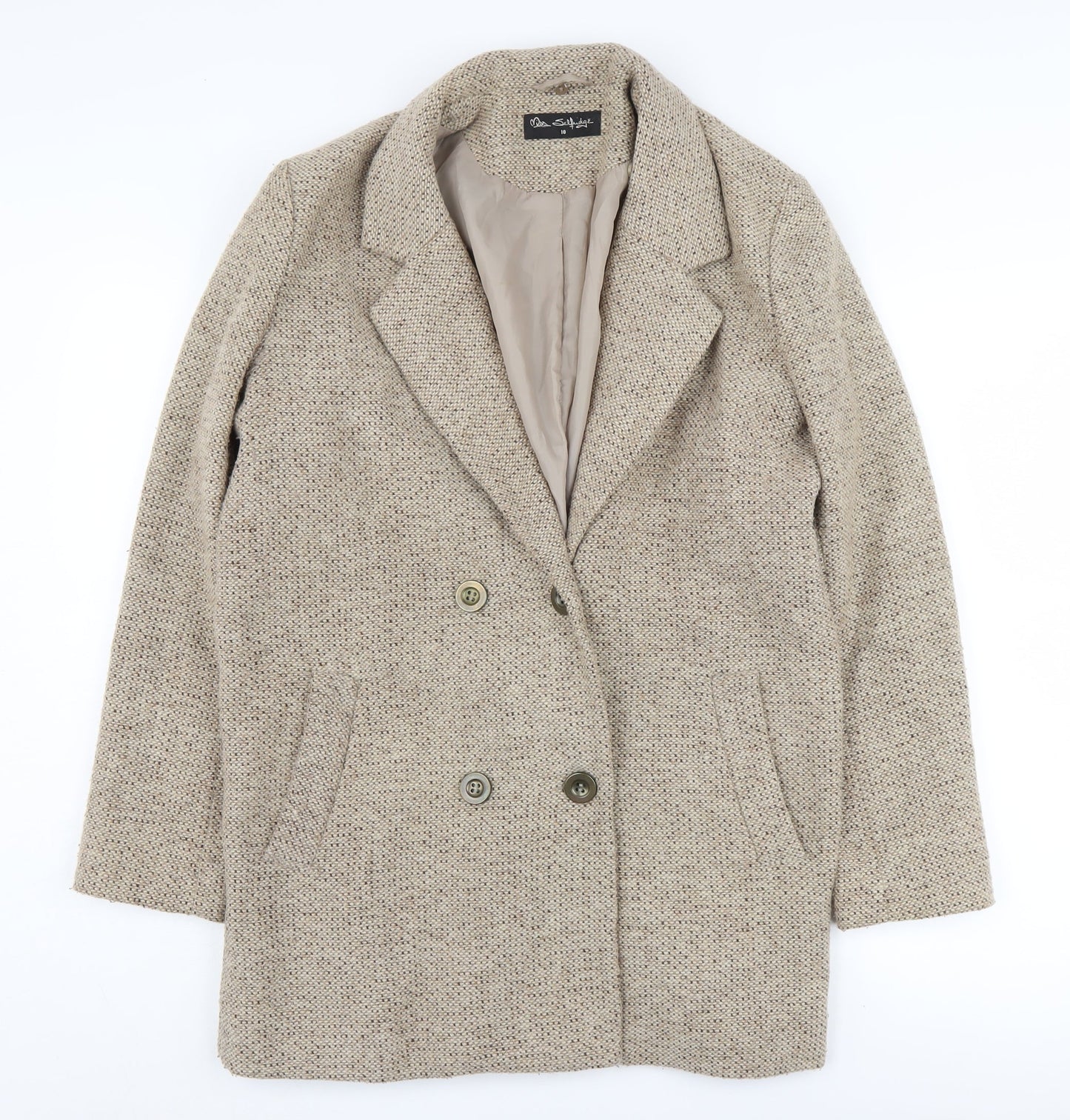 Miss Selfridge Beige Tweed Pea Coat Size 10