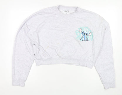 Preloved Disney Women’s Grey Stitch Pullover Sweatshirt M - Front