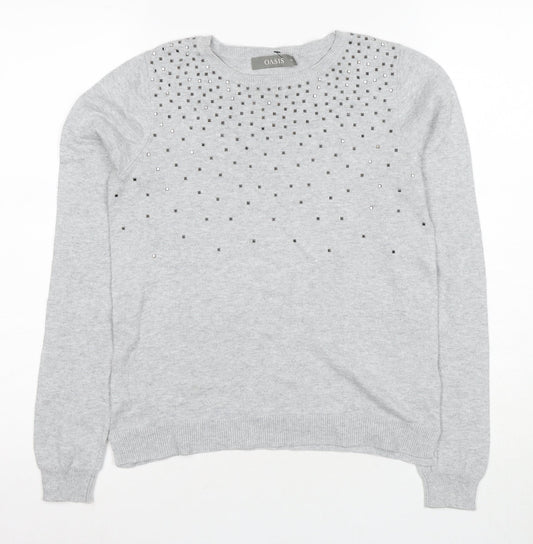 Oasis Women's Grey Studded Pullover Jumper XS