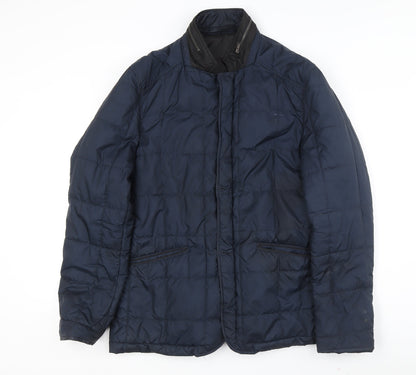Zara Men XL Blue Puffer Jacket - Casual Stand-Up