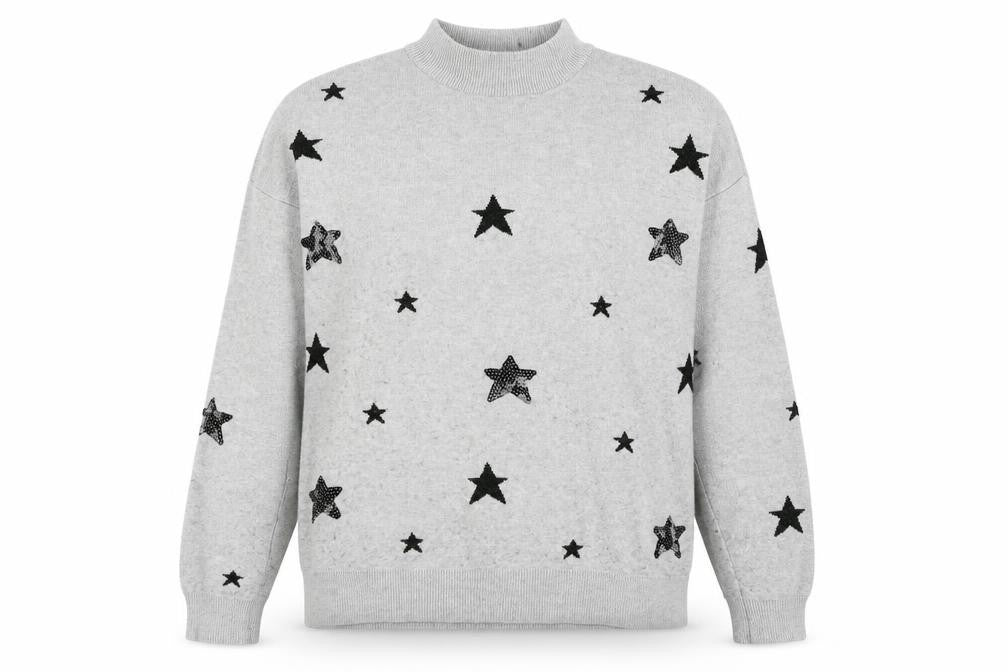 Vero Moda Women's Grey Star Sequin High Neck Jumper